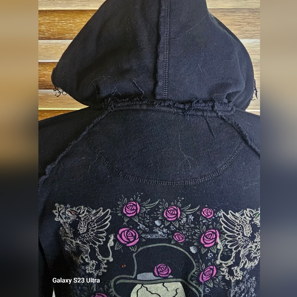 Hard Rock Cafe New York skeleton zip-up hoodie black purple distressed jacket - Picture 5 of 11